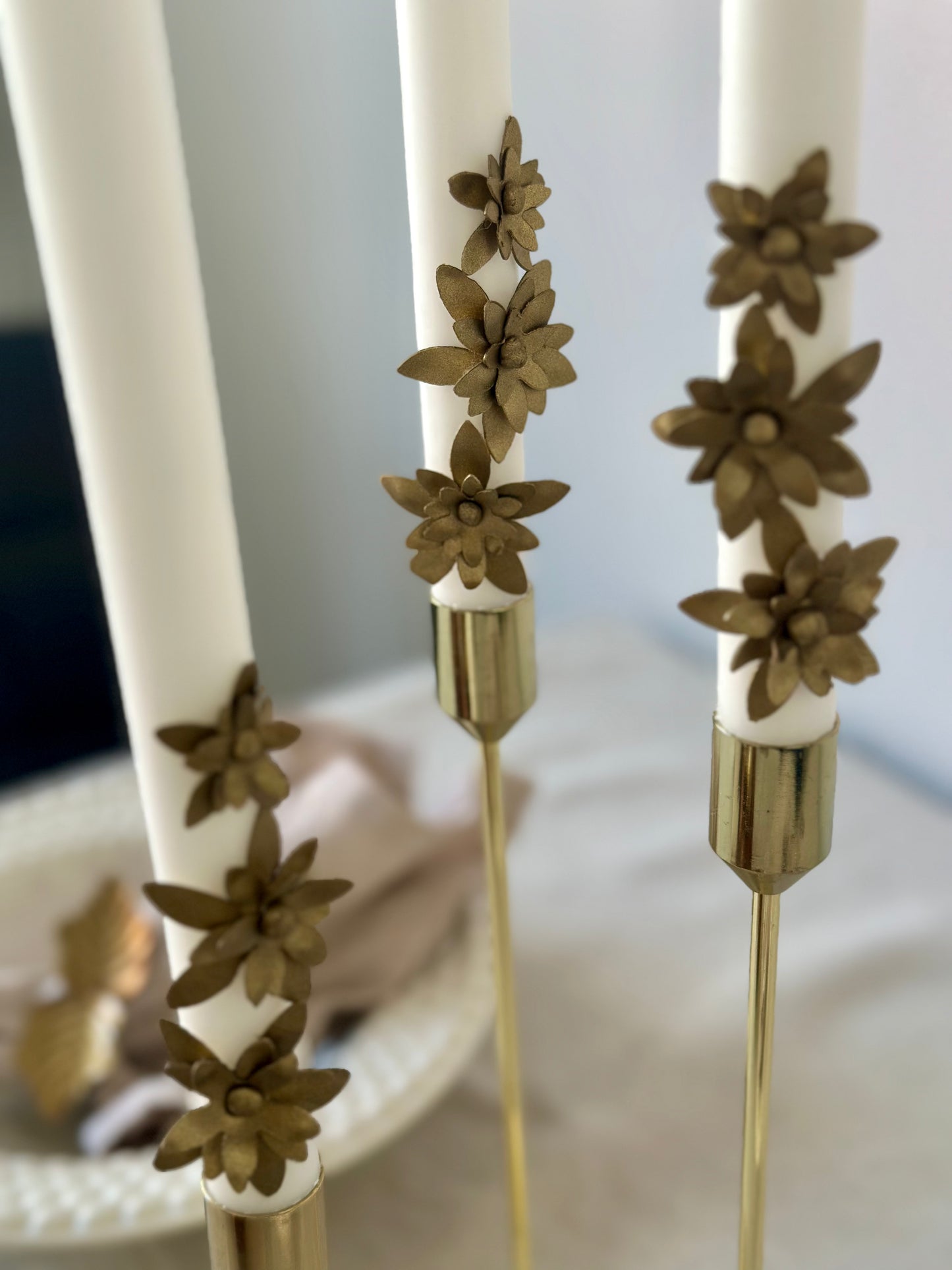 Höga ljus med dekorativa blommor 35cm