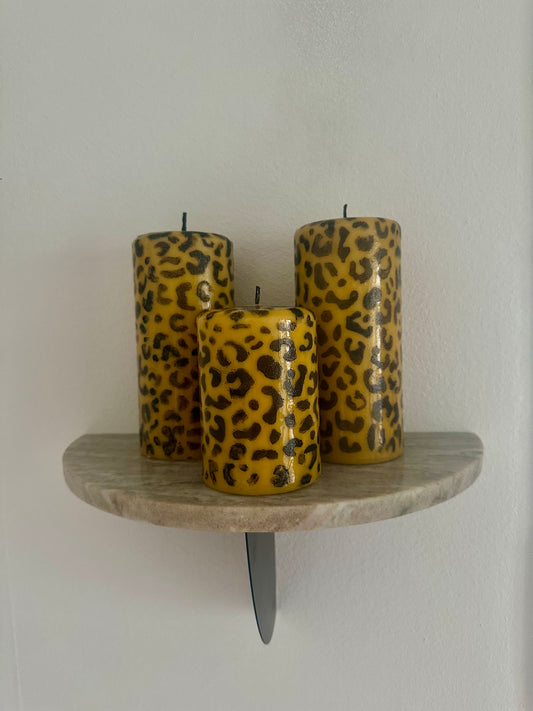 Leopard ljus handmålade och 50h+30h brinntid (2st)